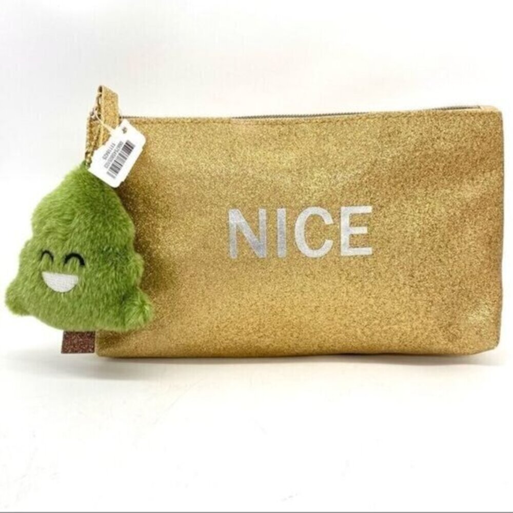 Bath and Body Works Naughty Nice Gold Makeup Bag and Keychain New